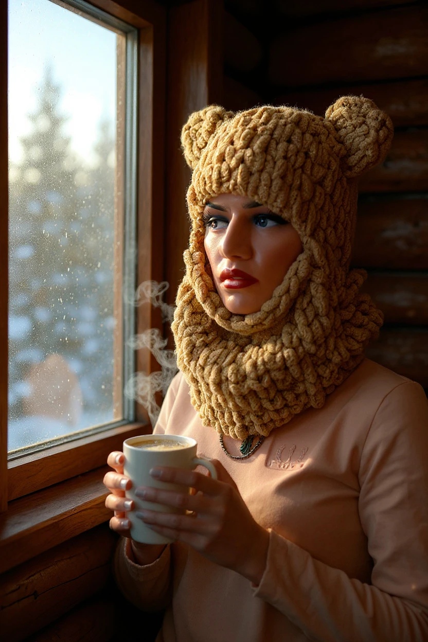 El yapımı örgü puffy peluş balaclava, örgü kar beresİ