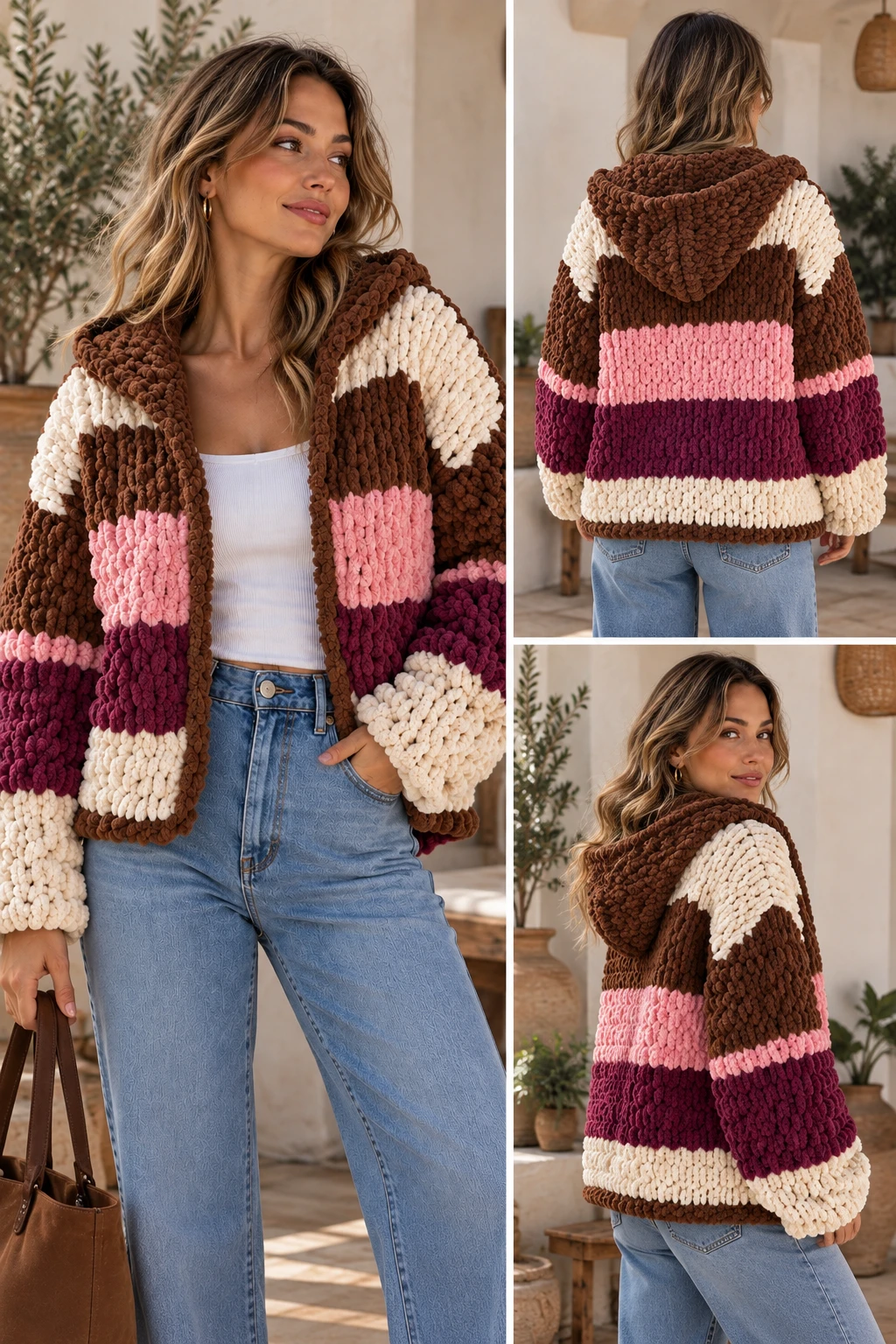 Kapüşonlu Chunky Polar El Yapımı Hırka